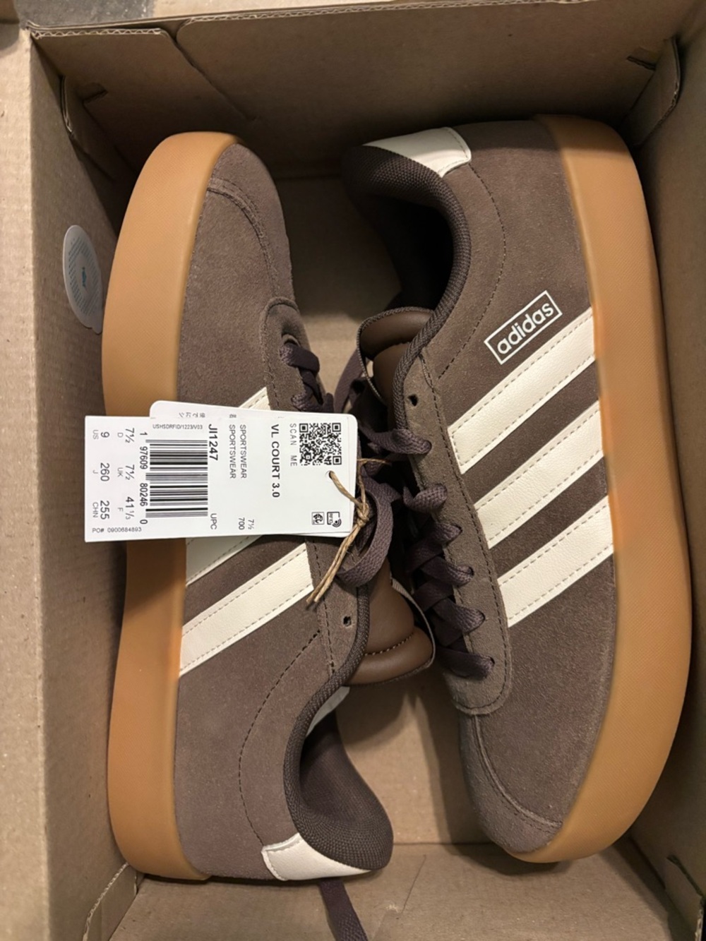 adidas Women’s VL Court 2.0 Sneakers in Brown & White